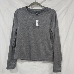 NWT GAP Gray Silver Sparkle Long Sleeve Top Size Large